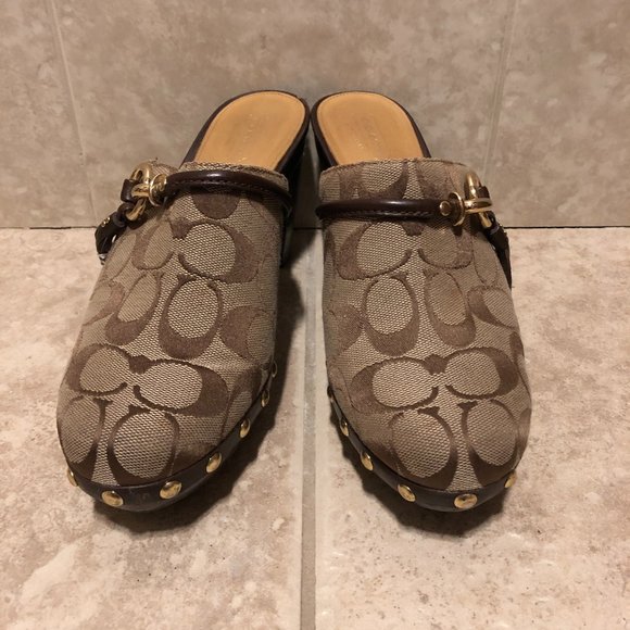 COACH SHASHA MONOGRAMMED PLATFORM HEELED MULES 8.5 - Picture 1 of 15